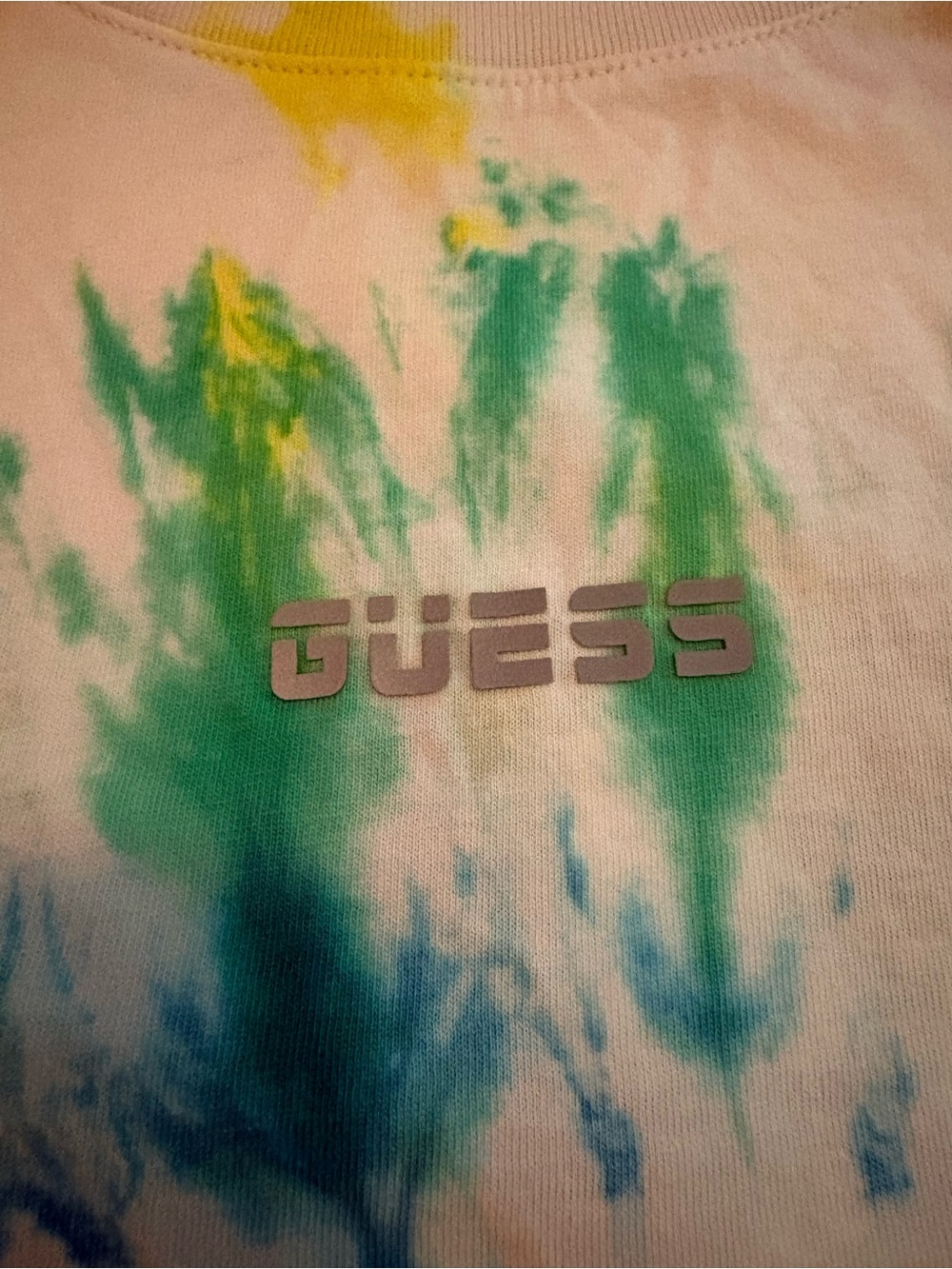Guess Tie-Dye Logo Tee in Green, Blue & Yellow